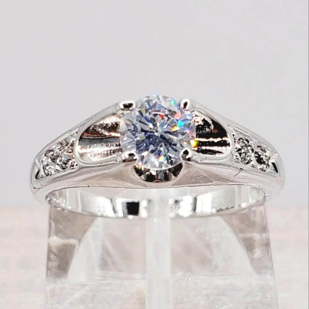 Round Brilliant Cut Simulated Diamond Silver Tone Ring